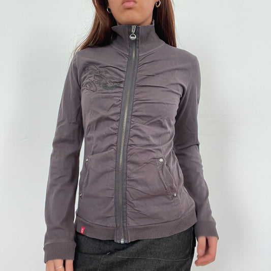 Vintage Purple Grey Zip Up Ruched Jumper