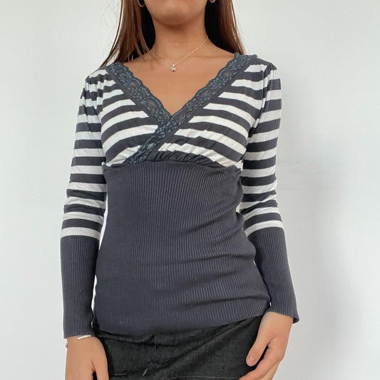 Dark Grey Stripe V-Neck knit jumper