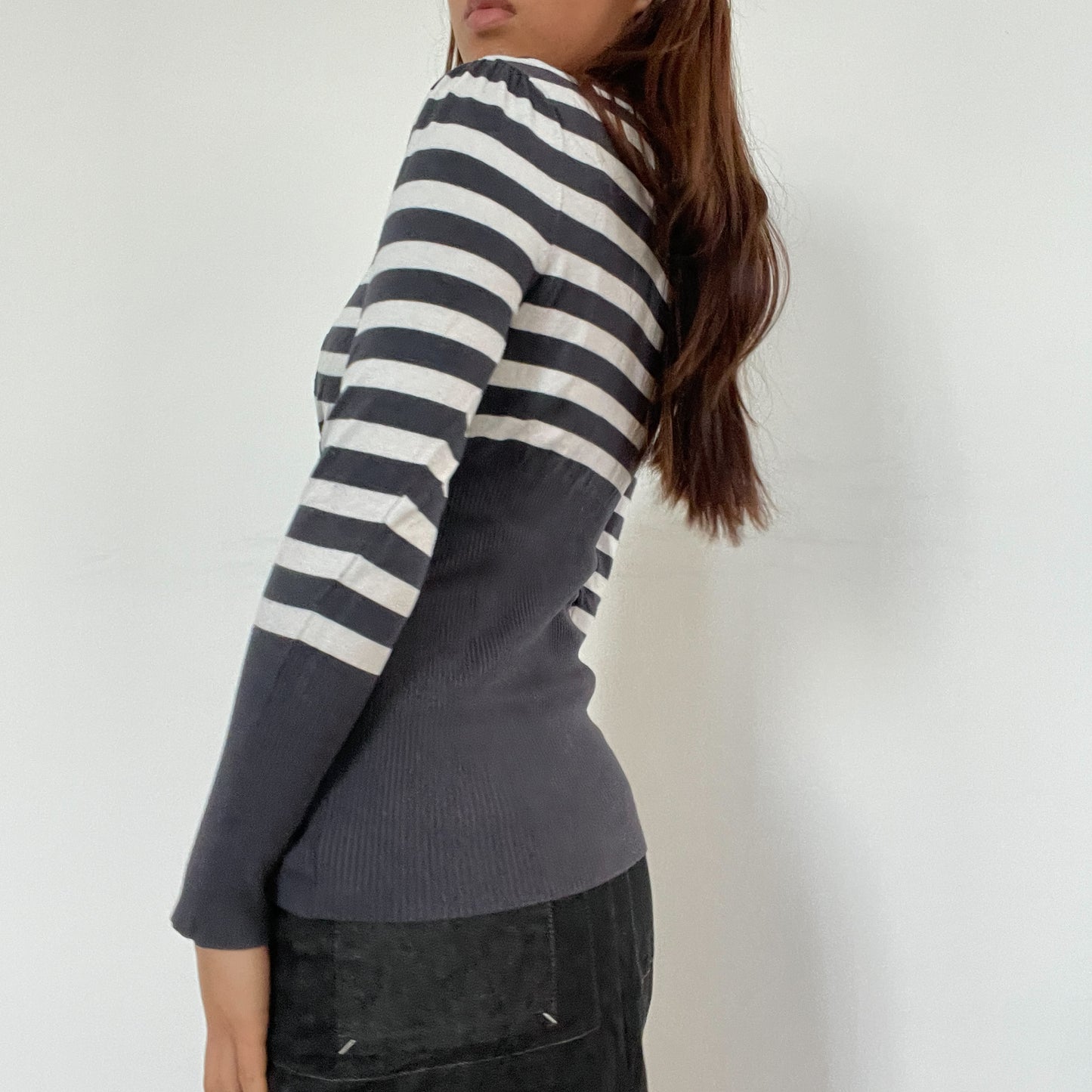 Dark Grey Stripe V-Neck knit jumper