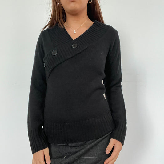 Vintage Black V-Neck Knit Jumper