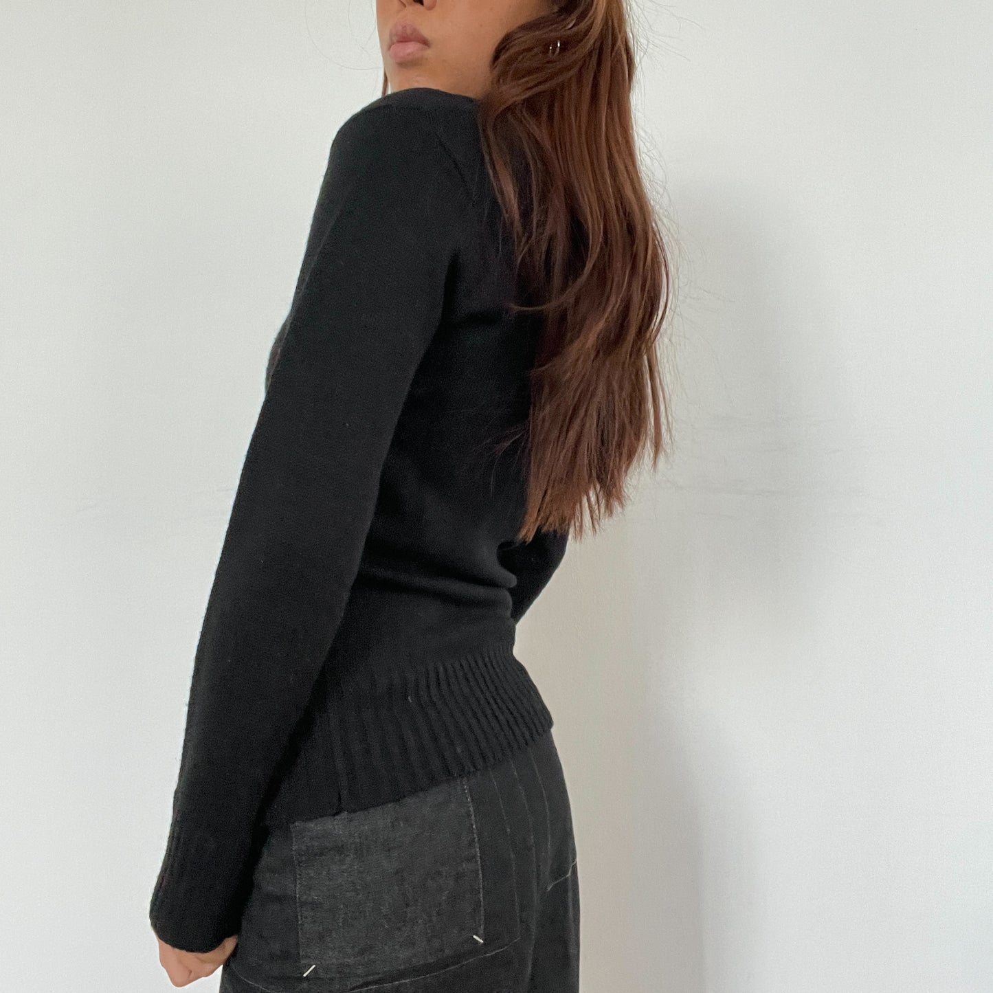 Vintage Black V-Neck Knit Jumper