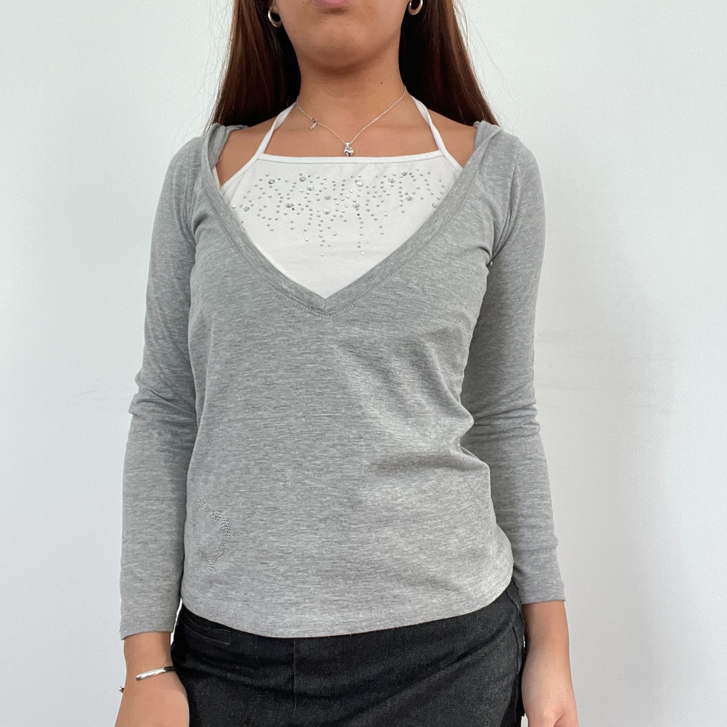 Vintage Grey Knit Hooded Long Sleeve
