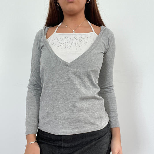 Vintage Grey Knit Hooded Long Sleeve