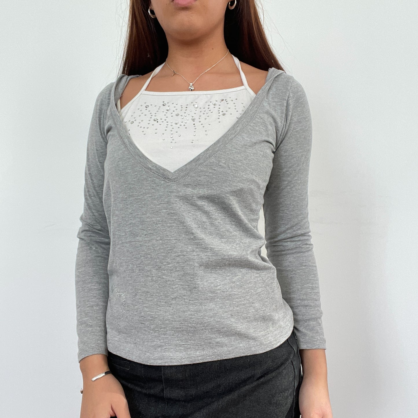 Vintage Grey Knit Hooded Long Sleeve