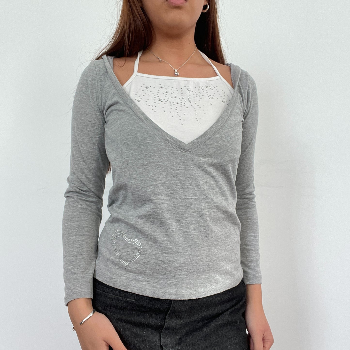 Vintage Grey Knit Hooded Long Sleeve
