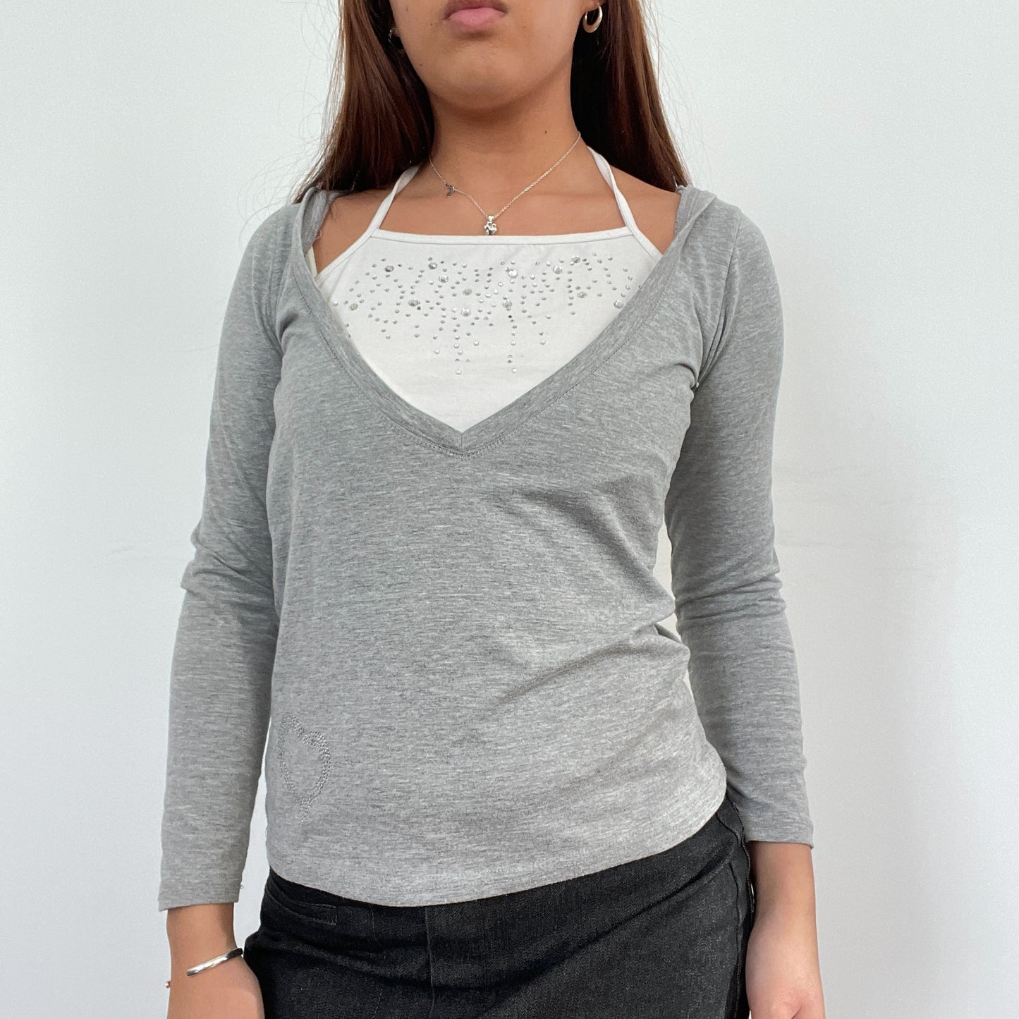 Vintage Grey Knit Hooded Long Sleeve