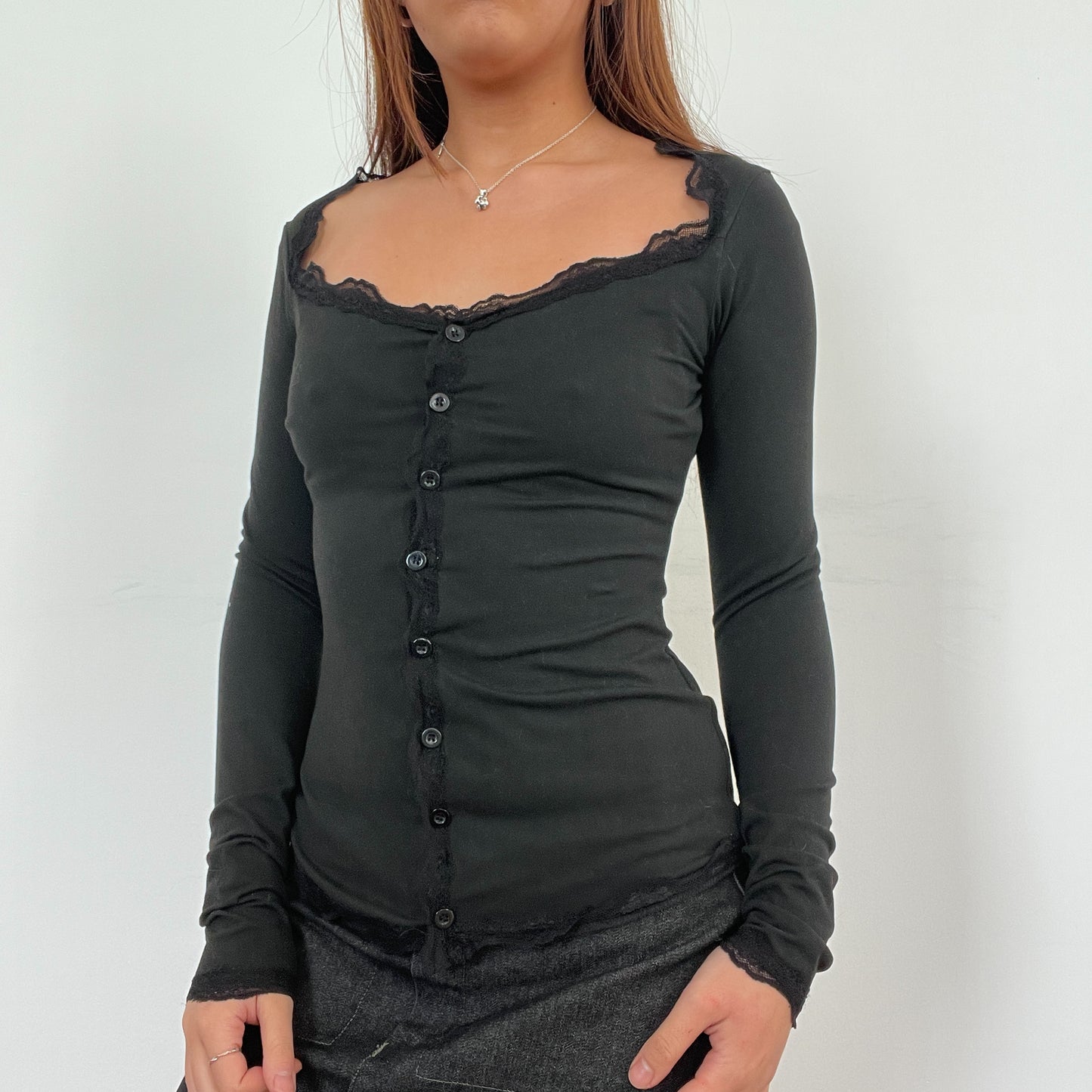 Vintage Black Lace Trim Cardigan