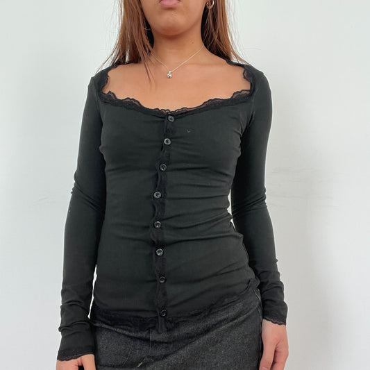 Vintage Black Lace Trim Cardigan