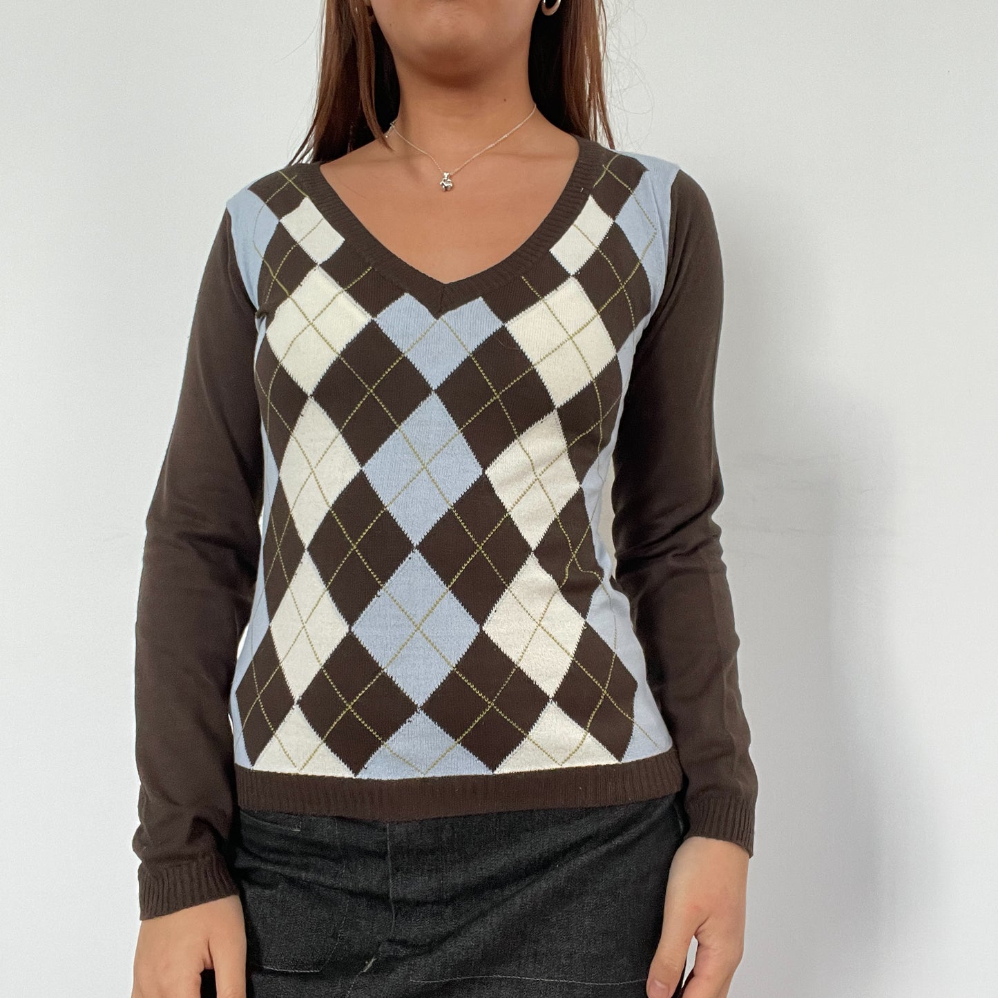 Vintage V-Neck Brown Argyle Jumper