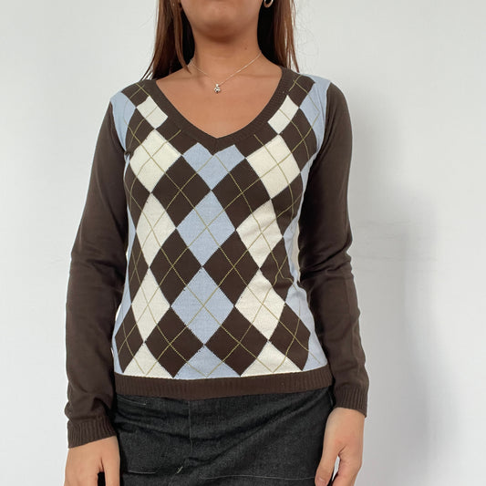 Vintage V-Neck Brown Argyle Jumper