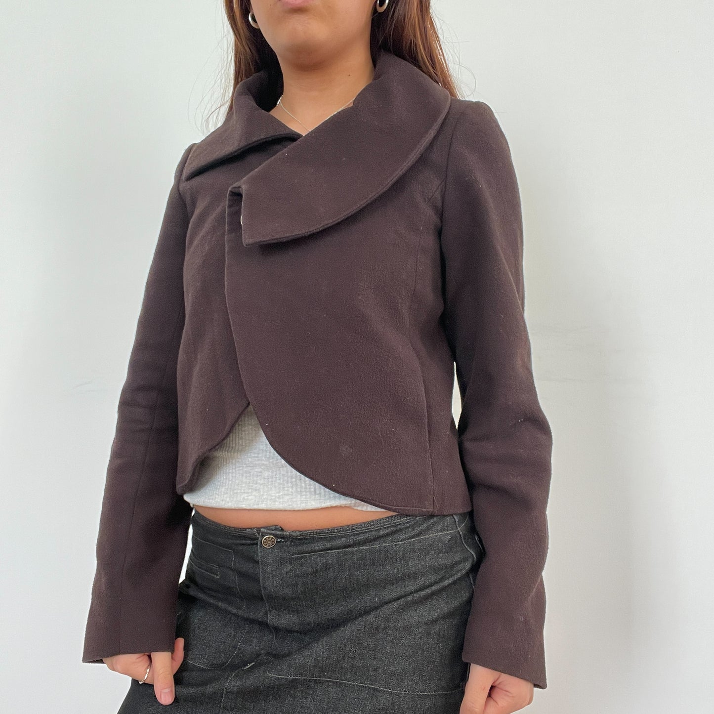 Vintage Brown Button Collar Swing Jacket