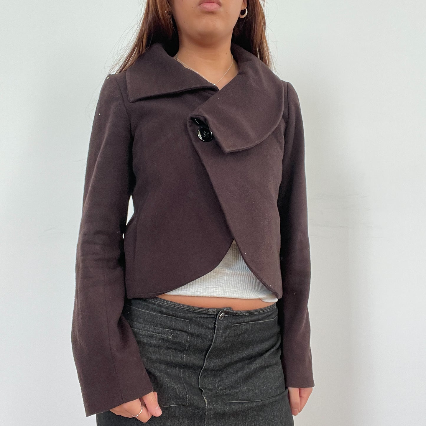 Vintage Brown Button Collar Swing Jacket