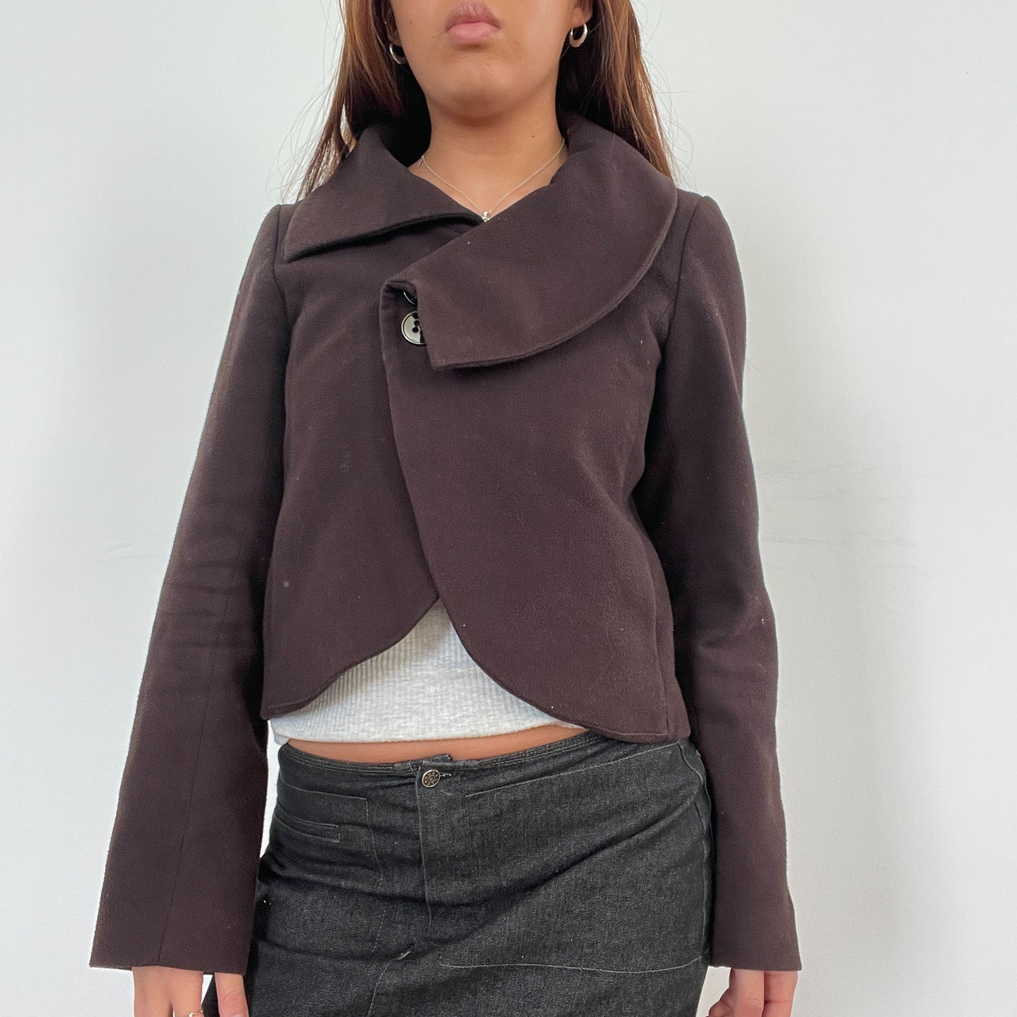 Vintage Brown Button Collar Swing Jacket