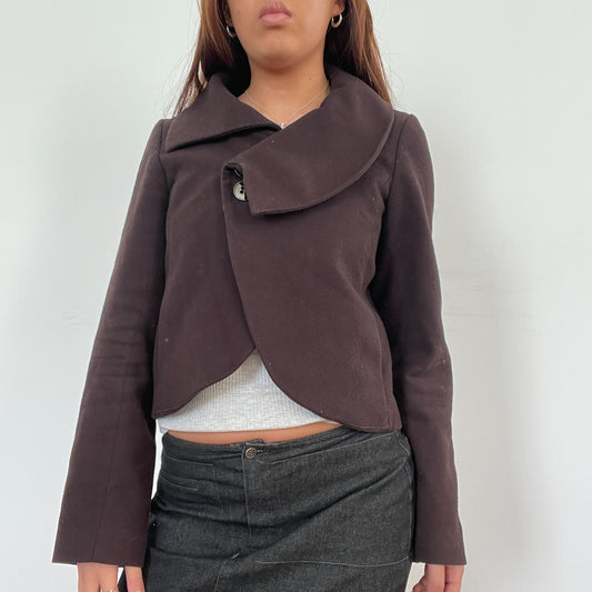 Vintage Brown Button Collar Swing Jacket