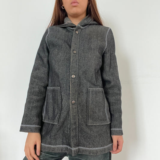 Cop Copine  Contrast Stitch Hooded Trench Coat