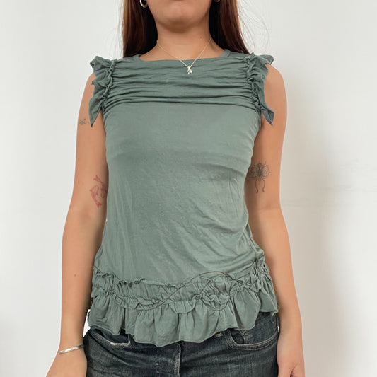 Green Textured Ruched Vest Cop Copine Top