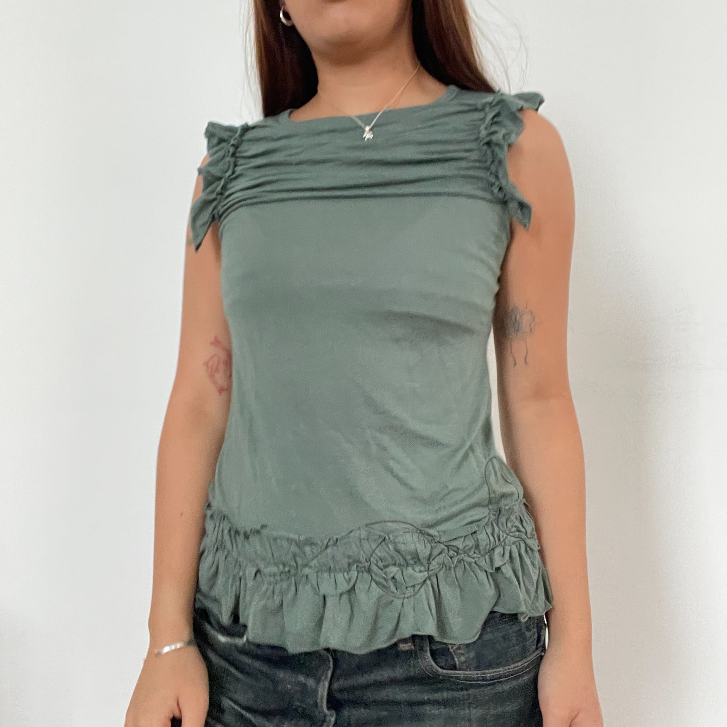 Green Textured Ruched Vest Cop Copine Top
