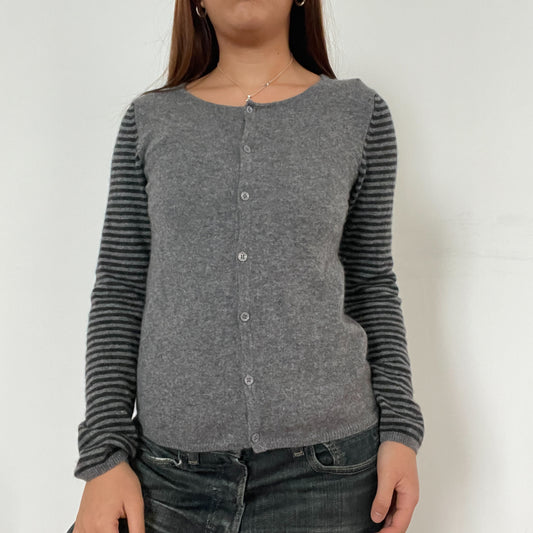 Black And Grey Stripy Contrast Knit Cardigan