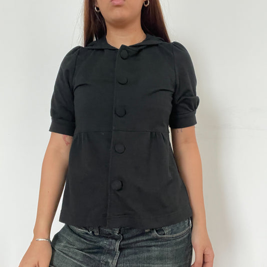 Black Collared Button Up Swing Top