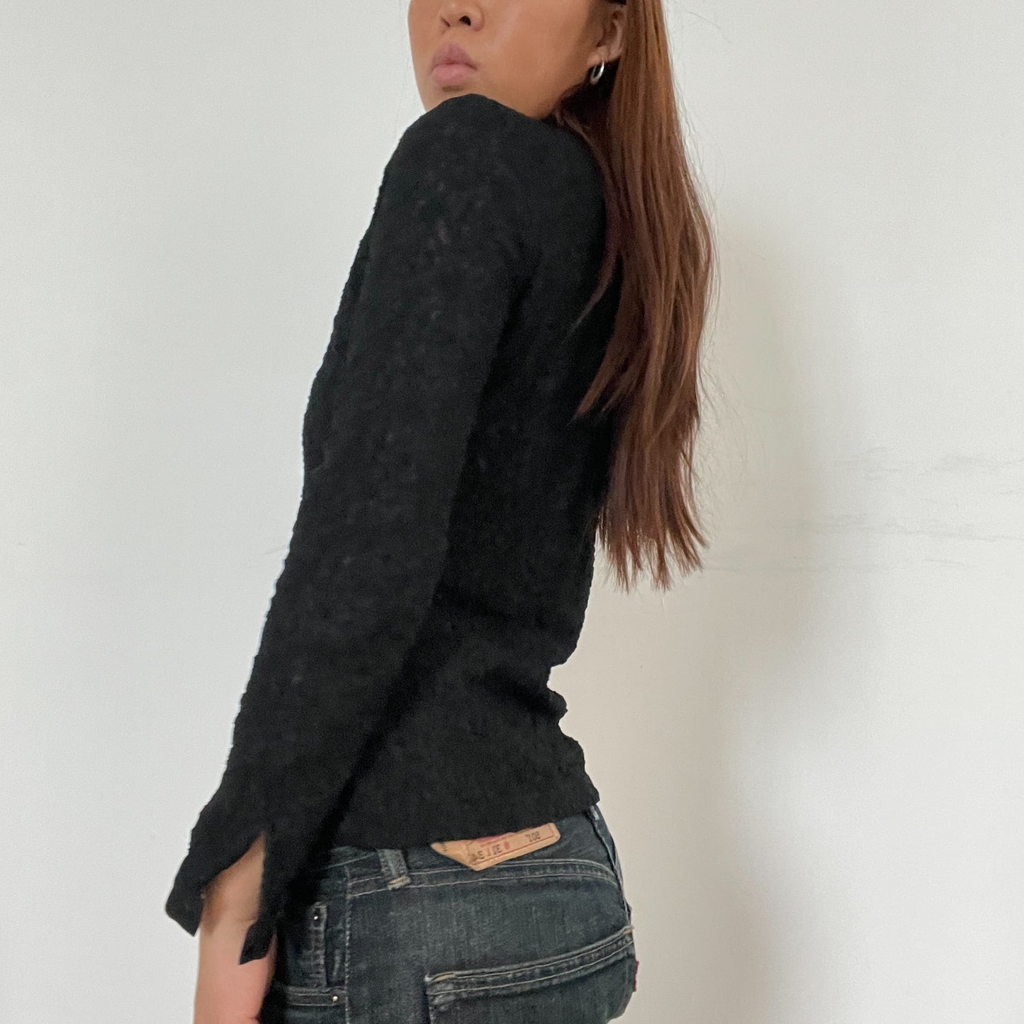 Black Textured Collared Button Up Shirt