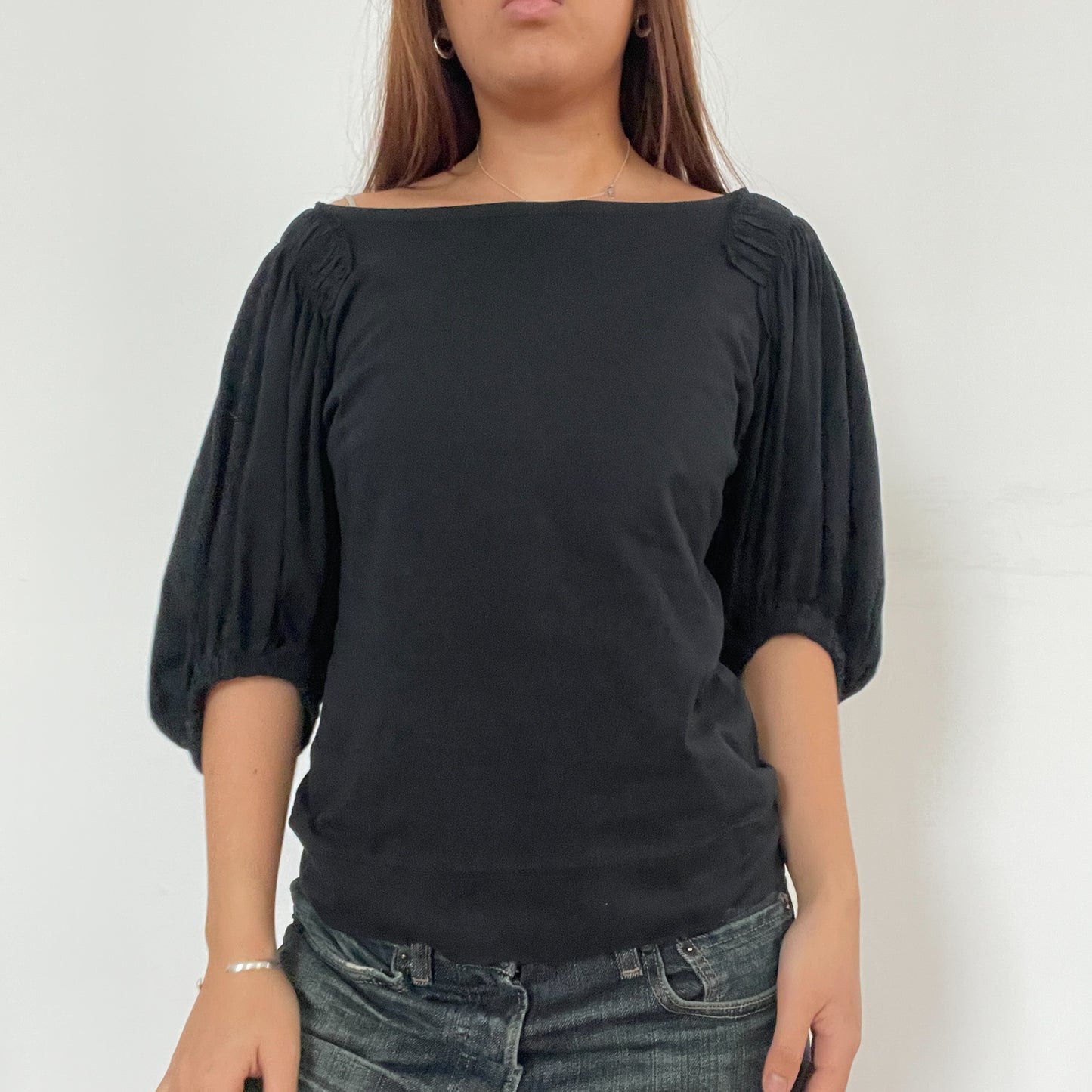 Black Bubble Sleeve Top