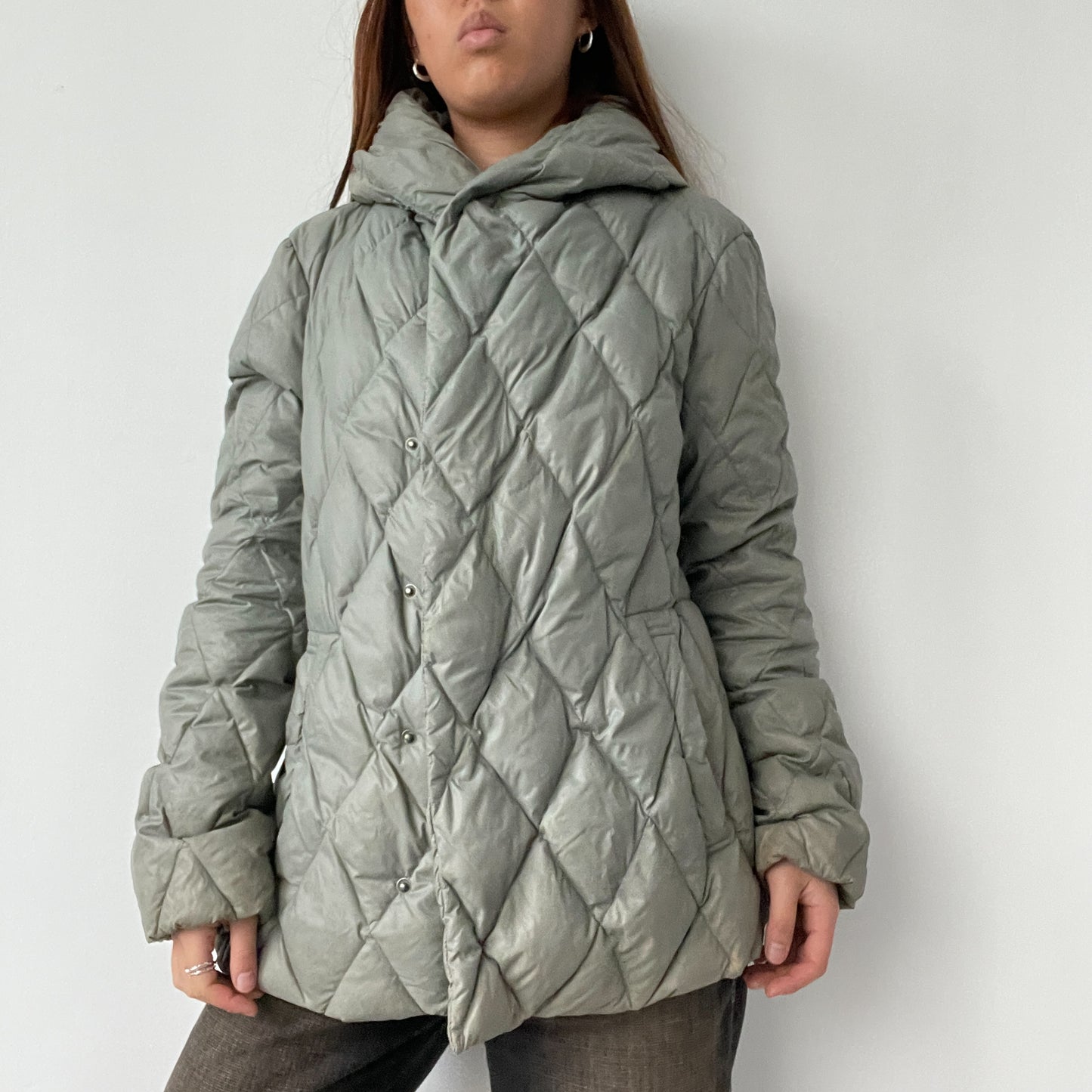 Light Grey Diamond Quilted Diesel Puffer Jacket