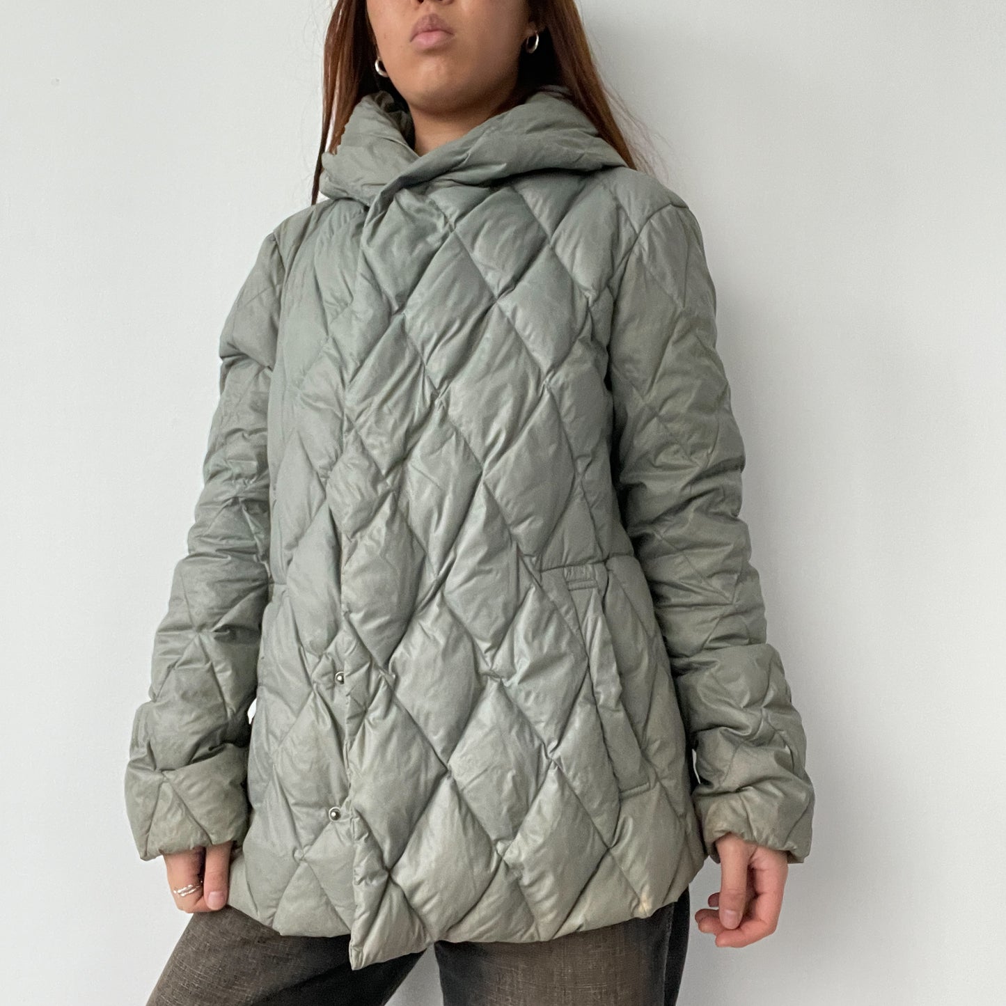 Light Grey Diamond Quilted Diesel Puffer Jacket