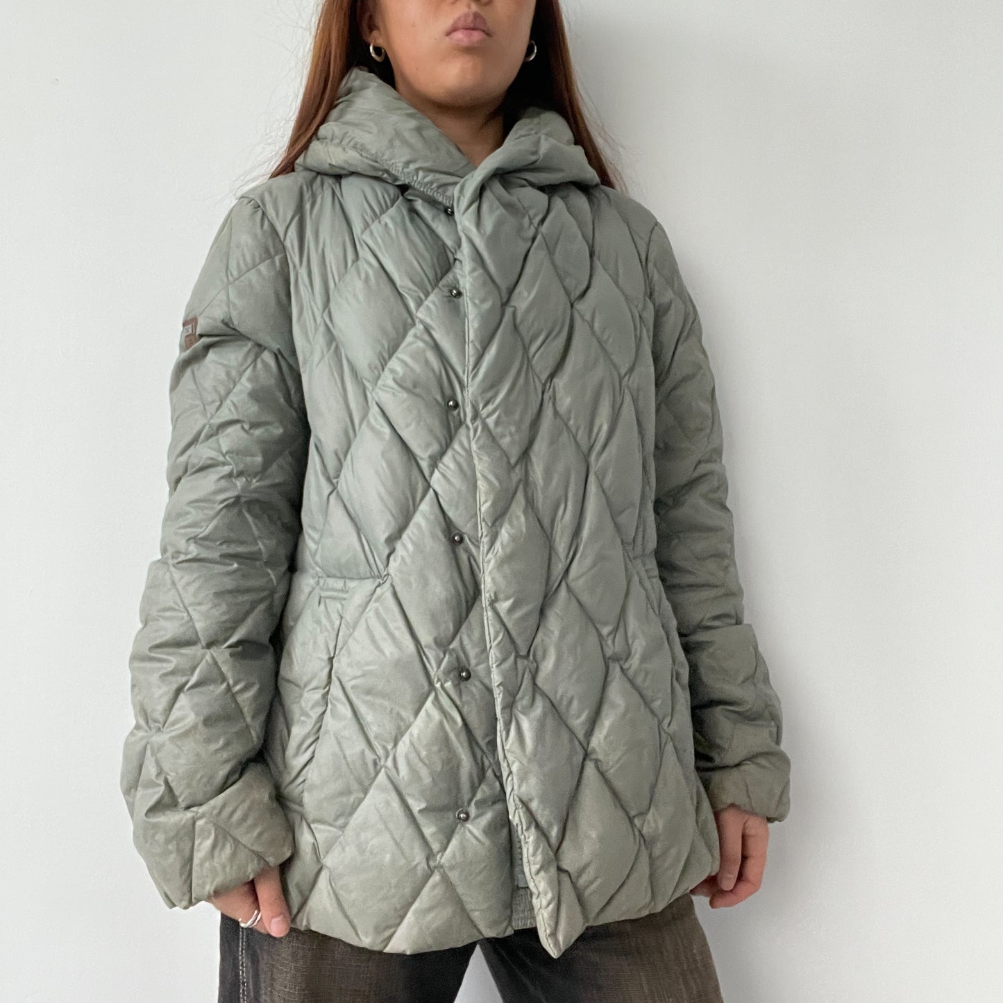 Light Grey Diamond Quilted Diesel Puffer Jacket