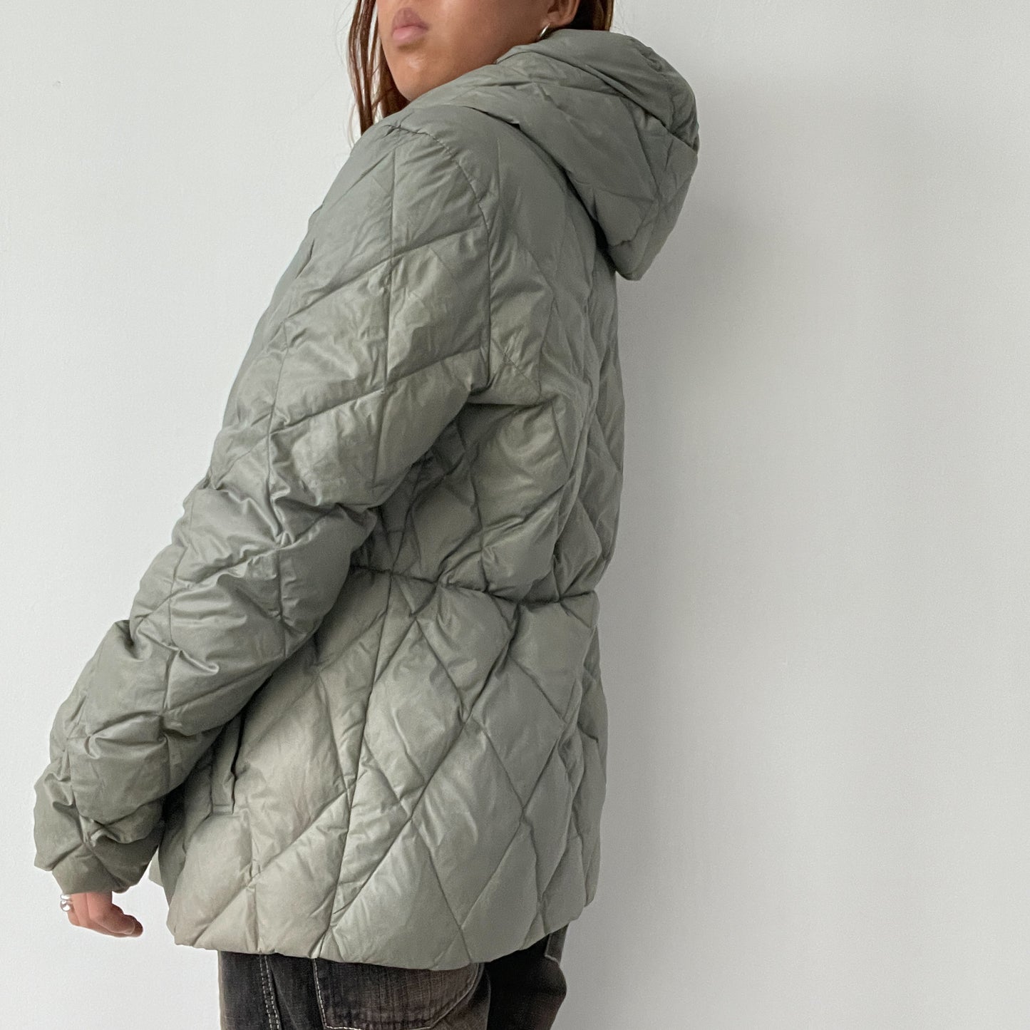 Light Grey Diamond Quilted Diesel Puffer Jacket