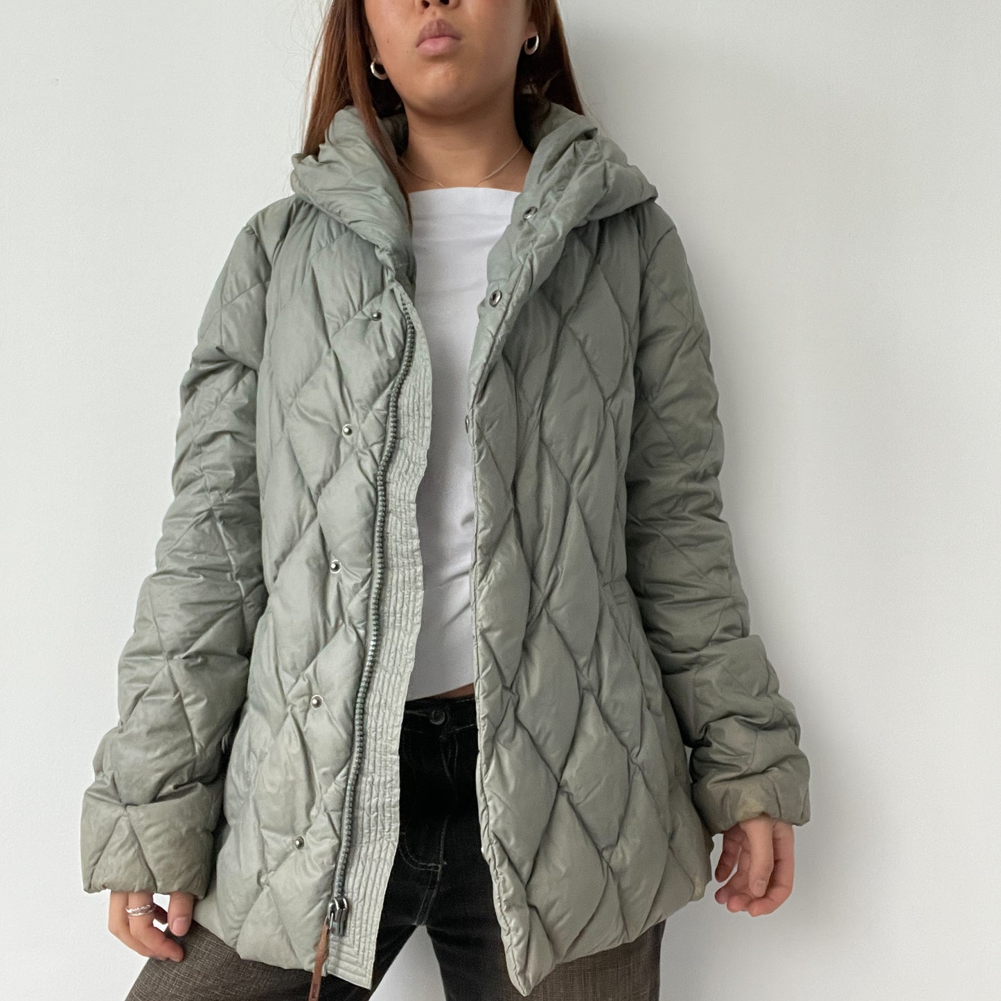 Light Grey Diamond Quilted Diesel Puffer Jacket