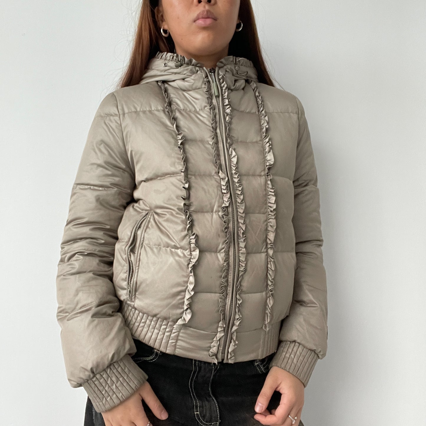 Light Brown Quilted Puffer Jacket