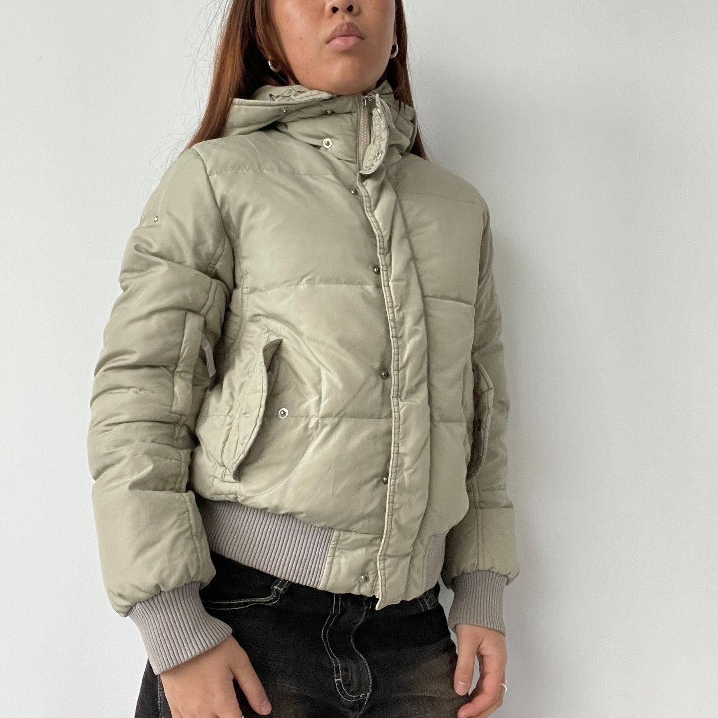 Light Green Boxy Hooded Puffer Jacket