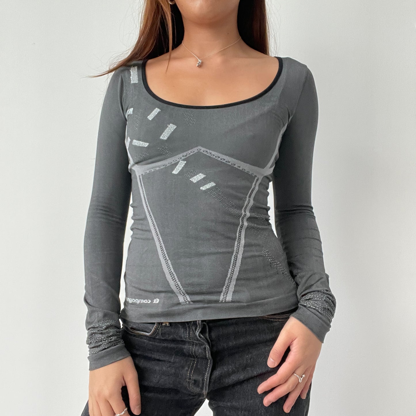 Grey Graphic Long Sleeve Top
