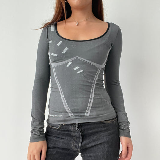Grey Graphic Long Sleeve Top