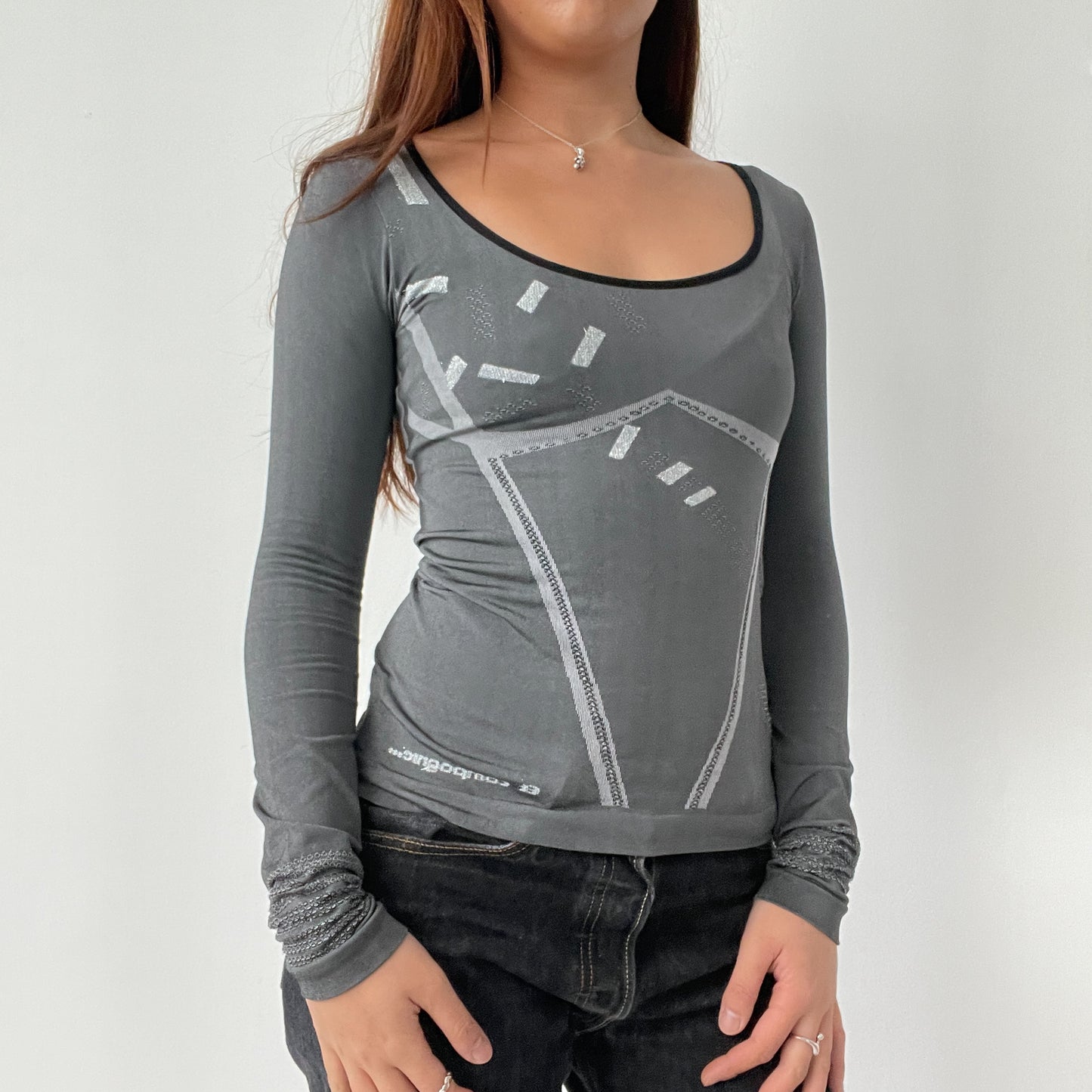 Grey Graphic Long Sleeve Top
