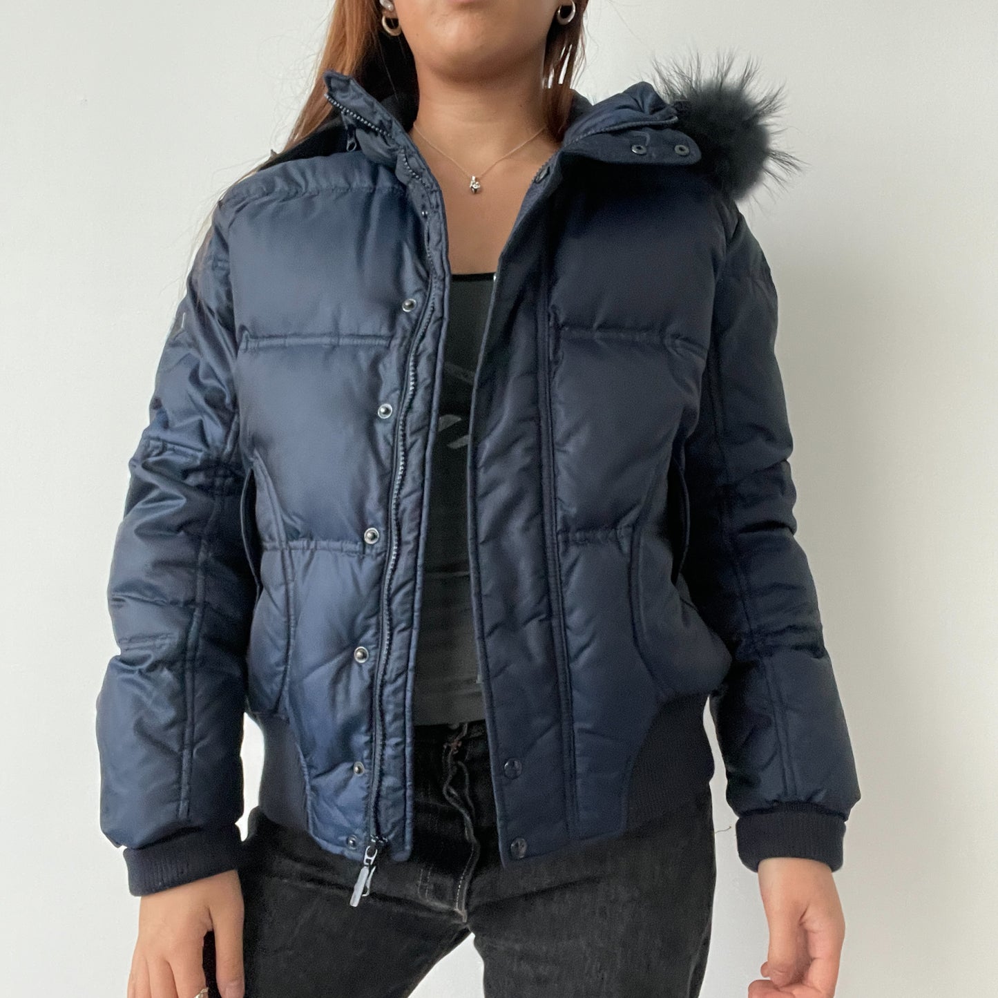 Blue Hooded Puffer Bomber Jacket