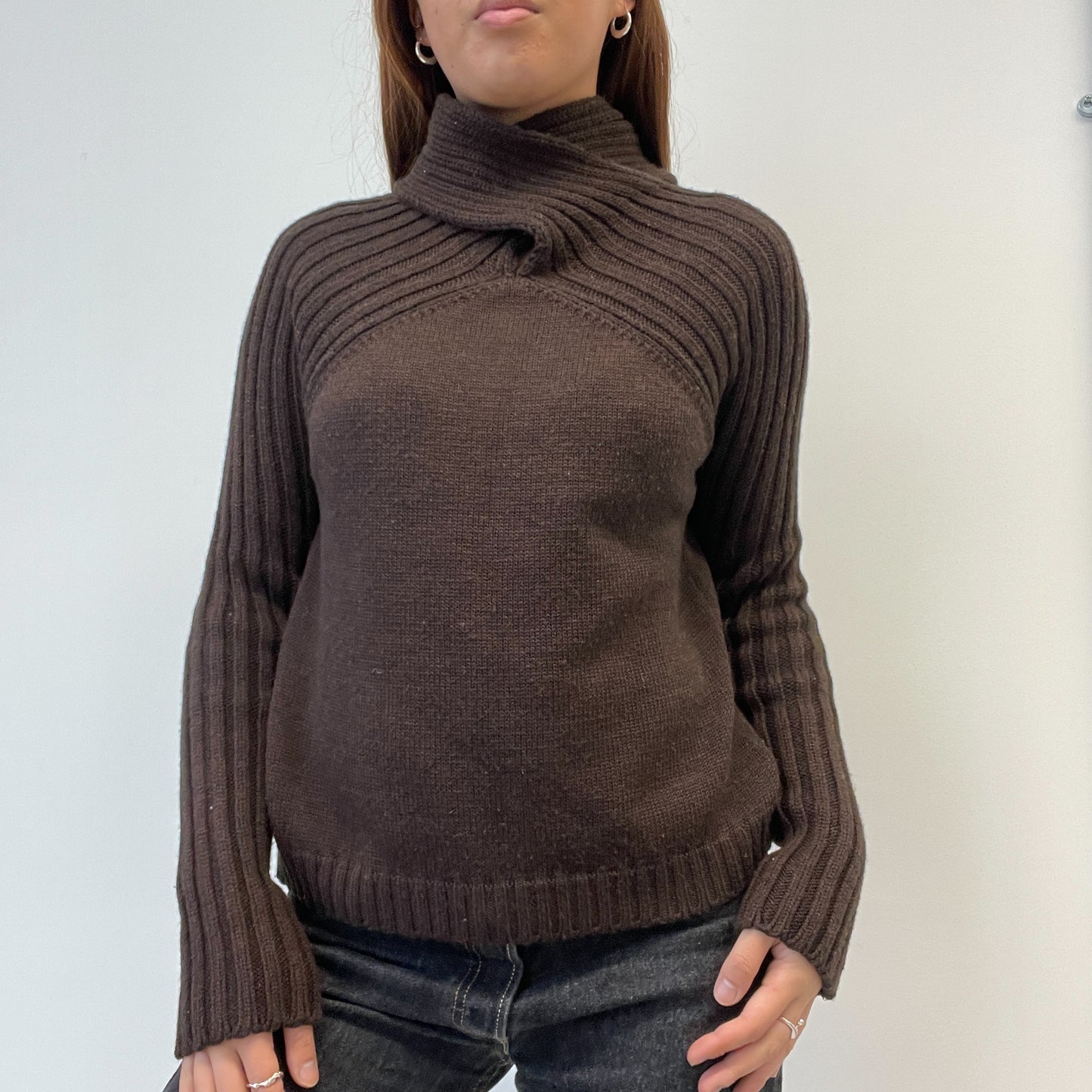 Brown Ribbed Knitted Jumper