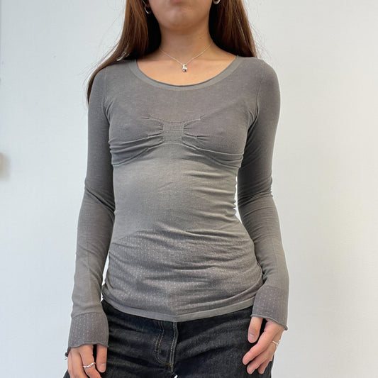 Grey Sheer Textured Long Sleeve Top