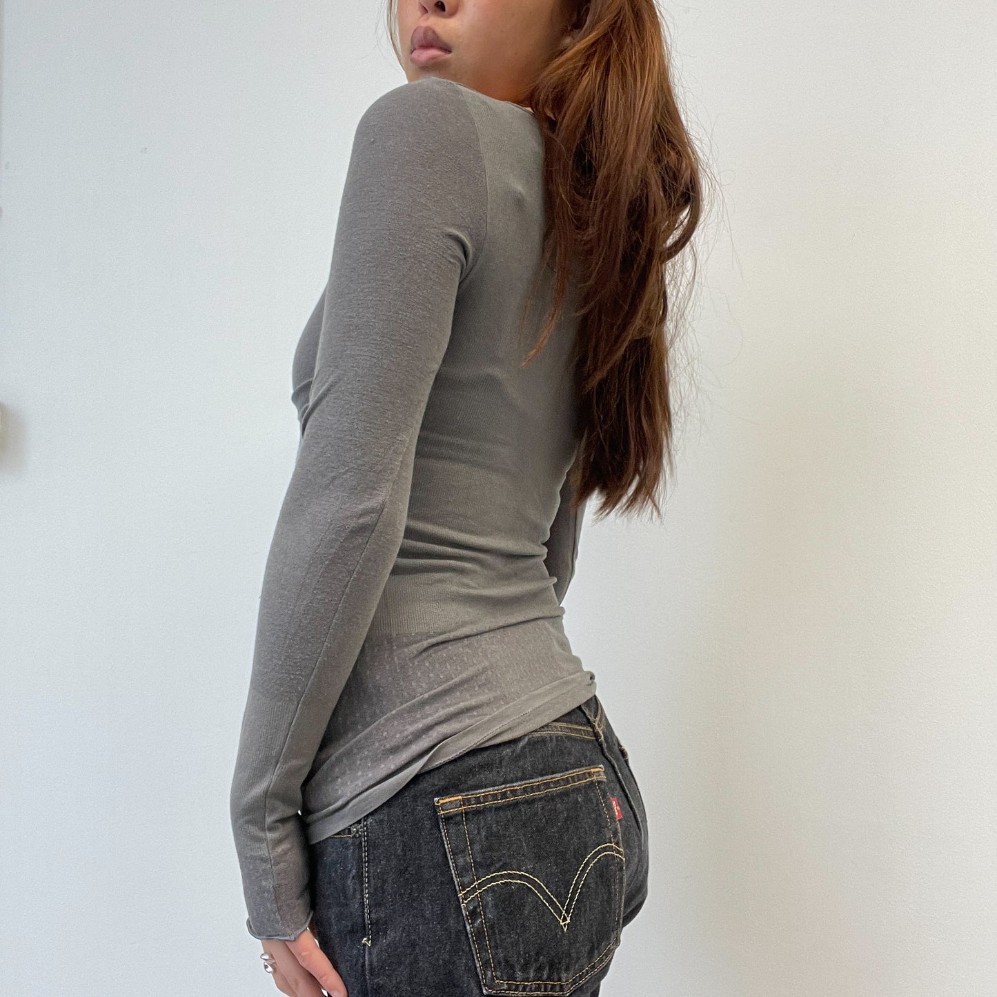 Grey Sheer Textured Long Sleeve Top