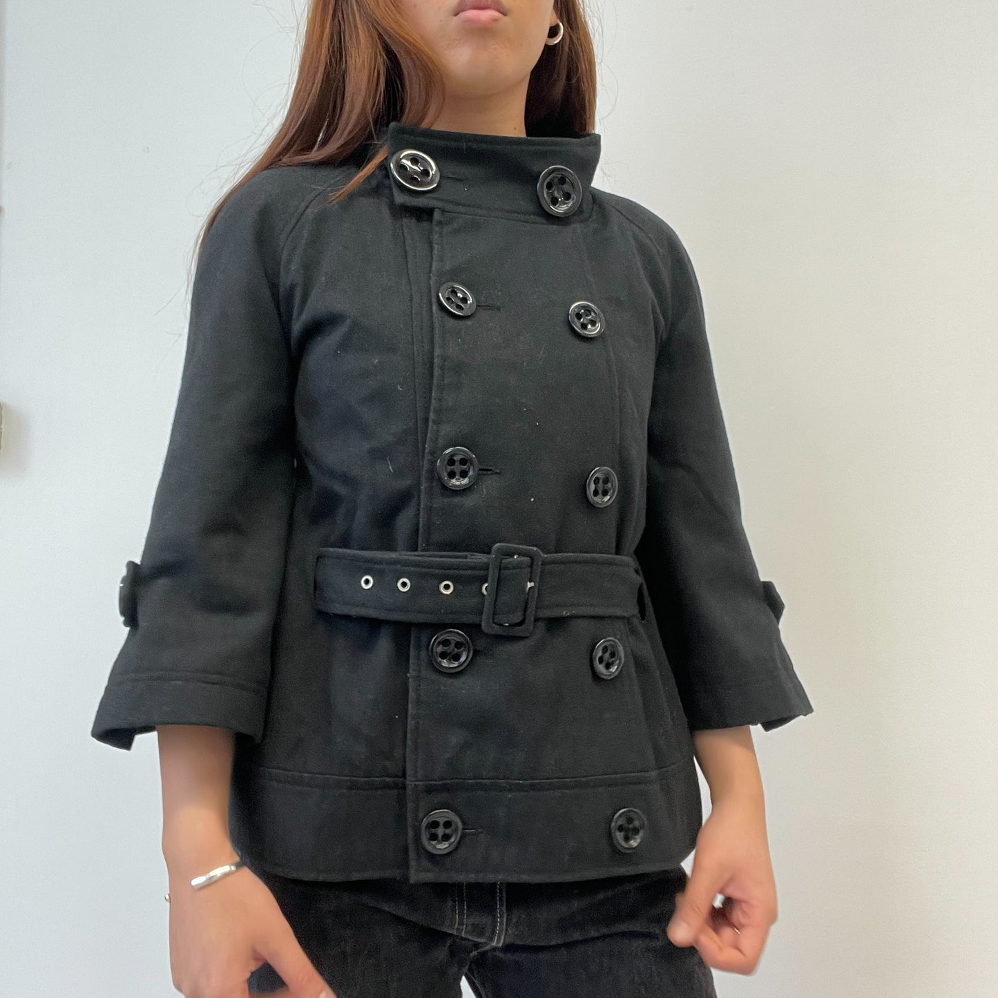 Black Asymmetric Belted Peacoat