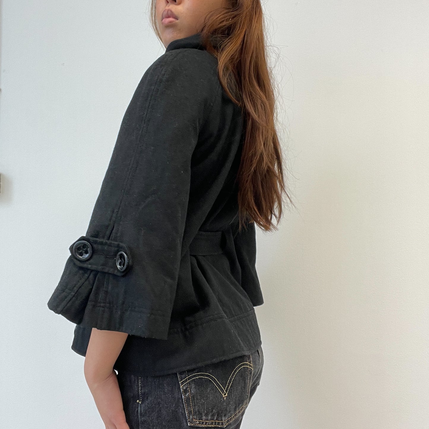 Black Asymmetric Belted Peacoat