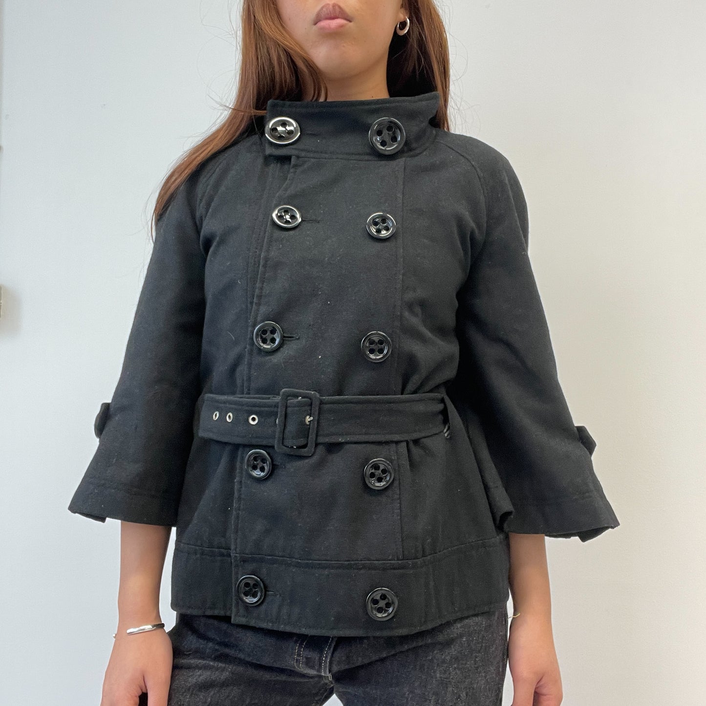 Black Asymmetric Belted Peacoat