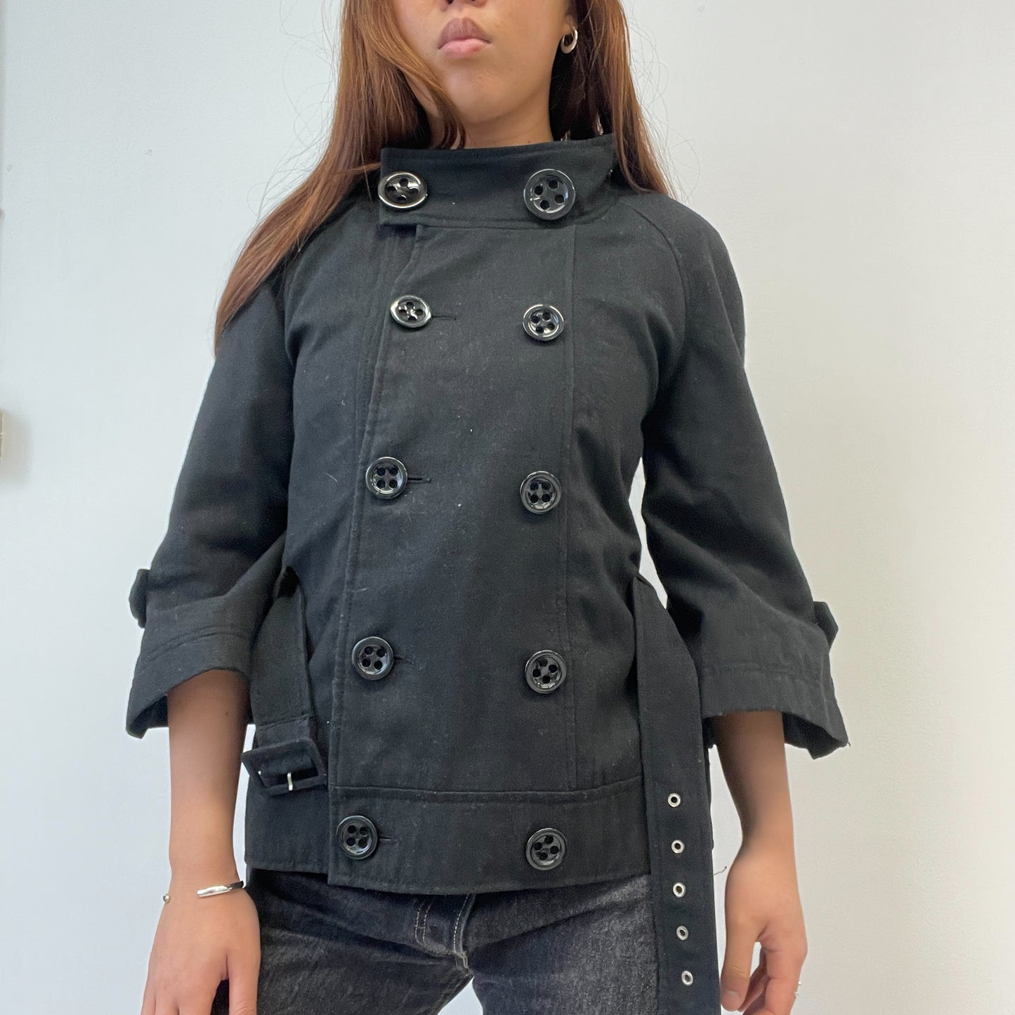 Black Asymmetric Belted Peacoat