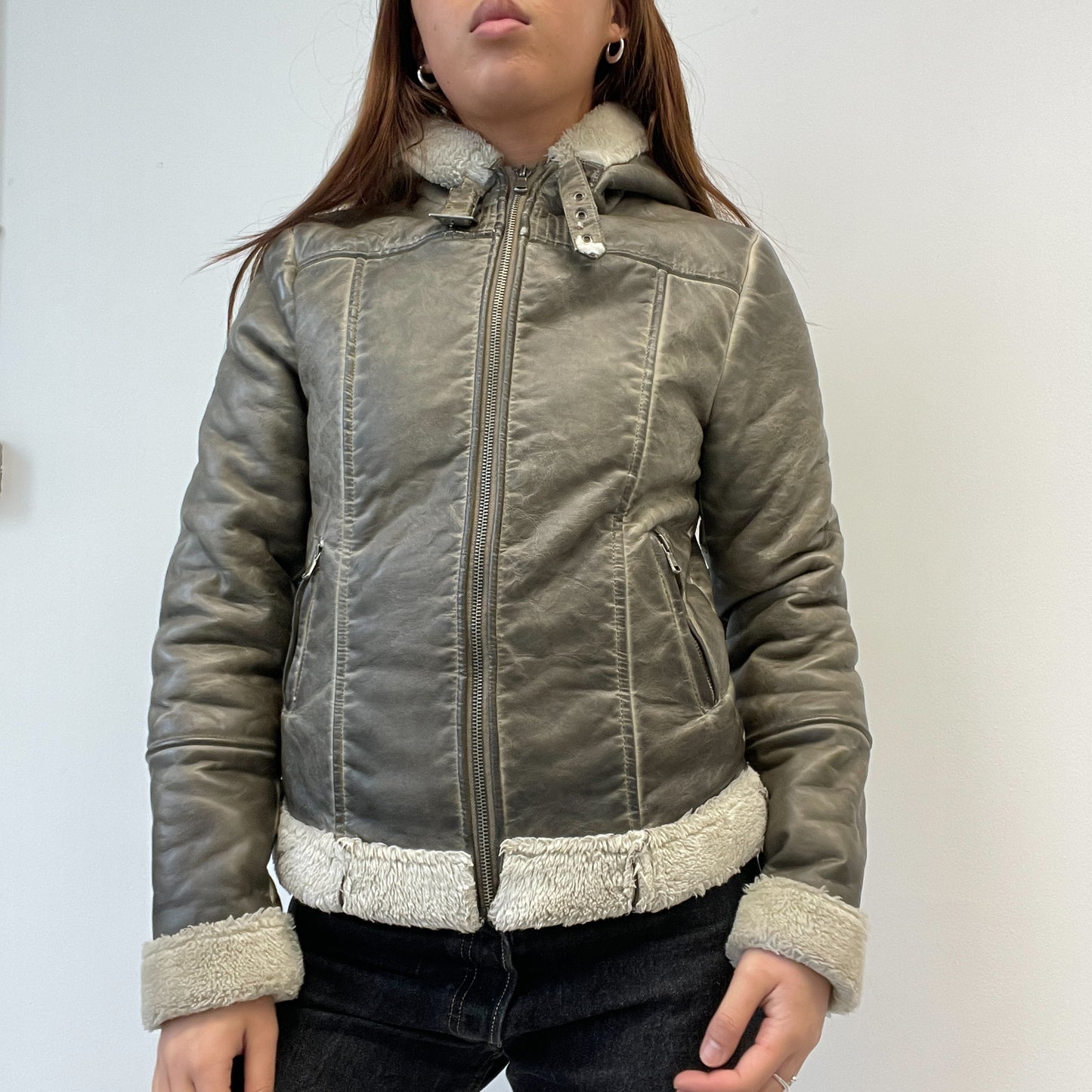 Brown Washed Fur Collar Coat