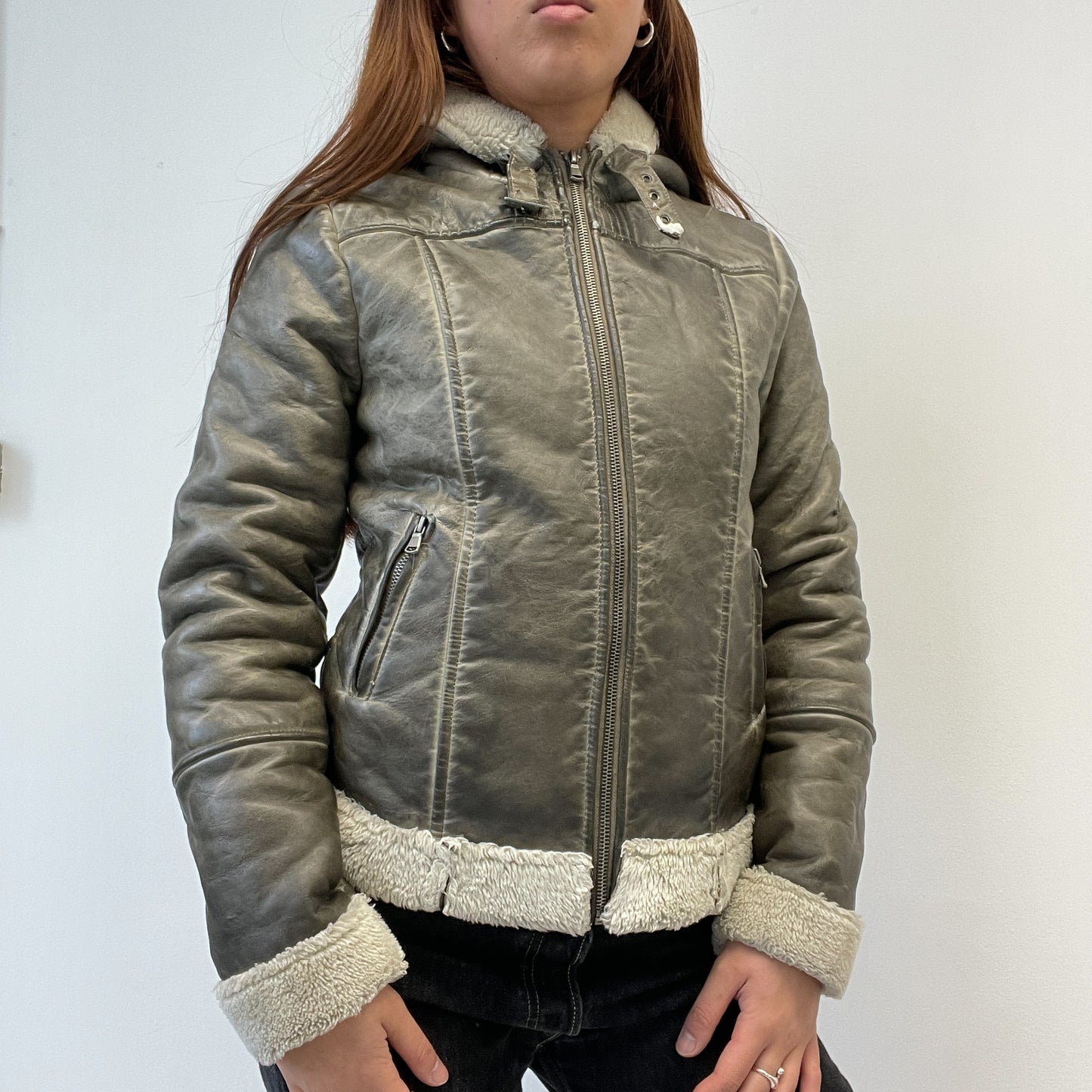 Brown Washed Fur Collar Coat