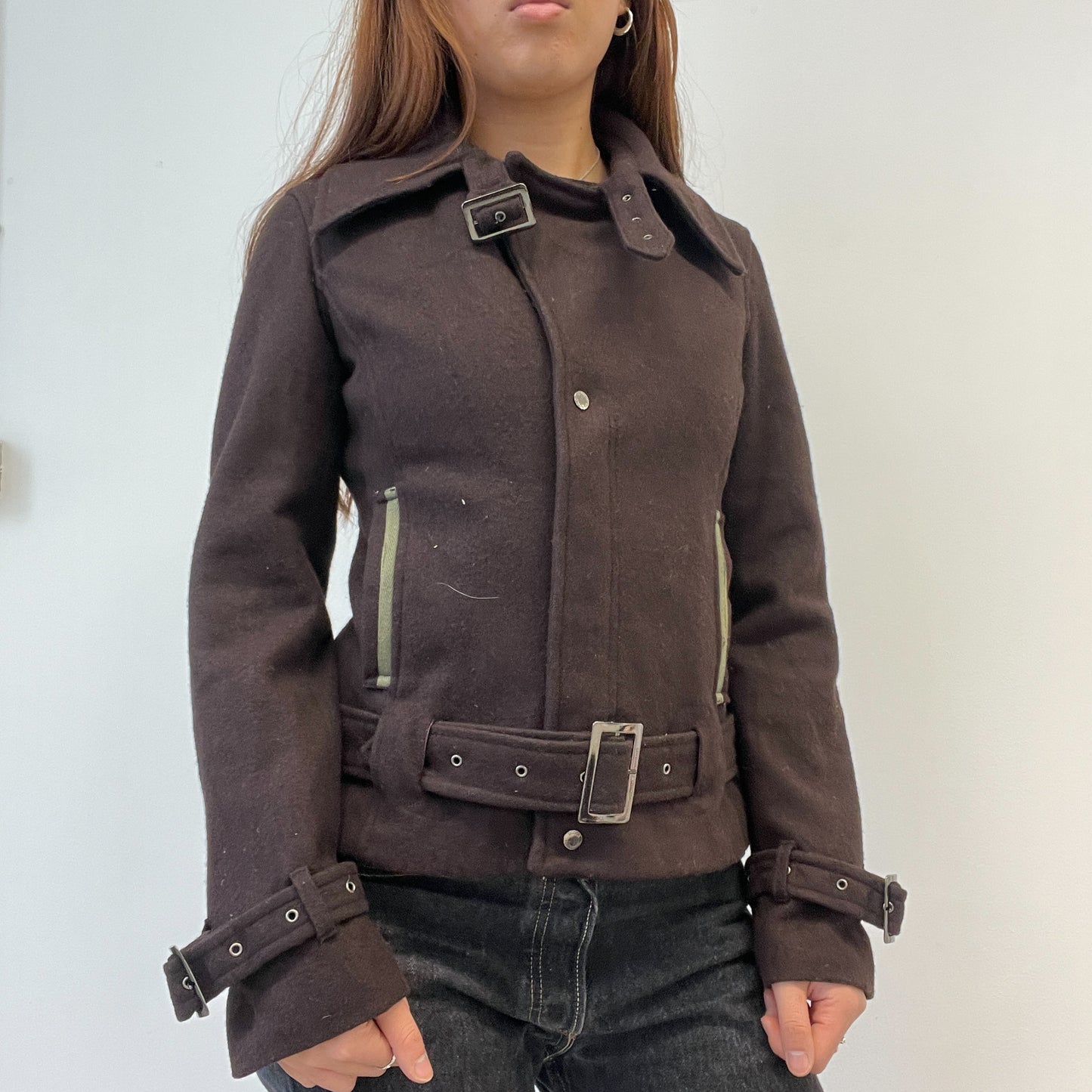 Brown Collared Wool Military Jacket