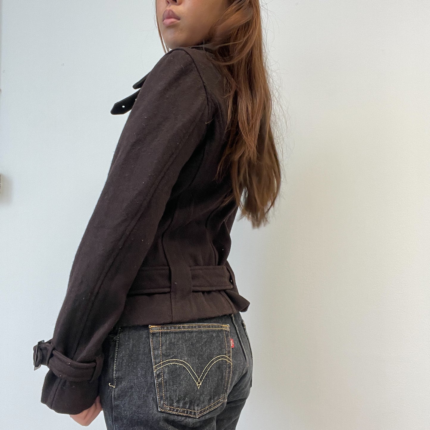 Brown Collared Wool Military Jacket