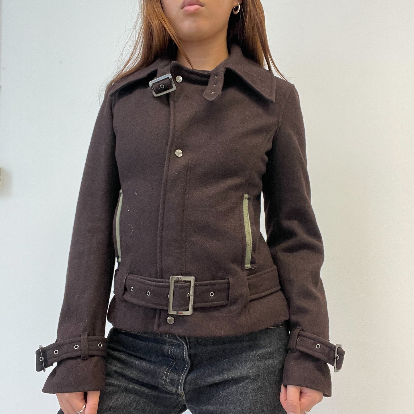 Brown Collared Wool Military Jacket