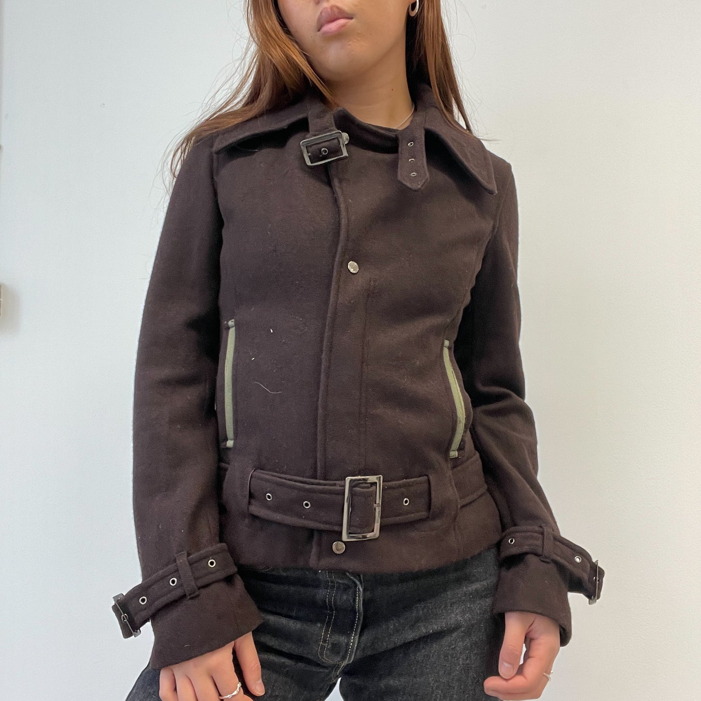 Brown Collared Wool Military Jacket