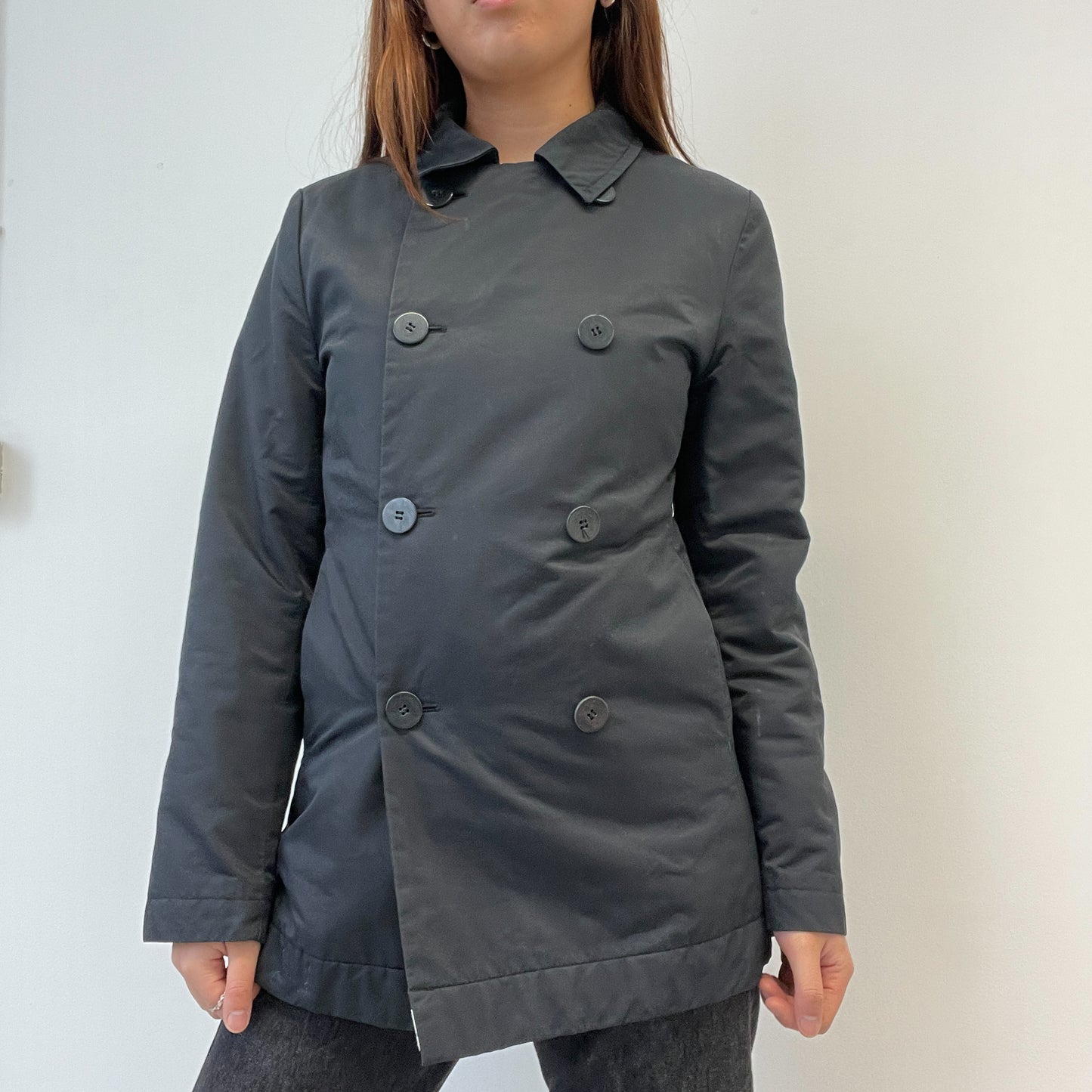 Black Asymmetric Double Button Peacoat